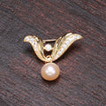 Gold Angel Wings V Pearl Drop Brooch Crystal Pave Pin view 4