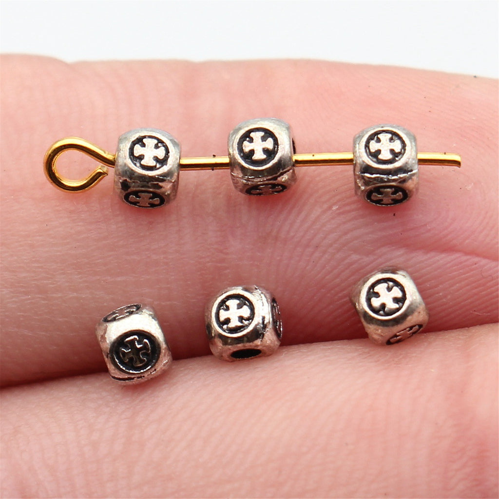 3.9x3.9x3.6mm 0.22g Antique Silver Zinc Alloy Cross Pattern Spacer Beads with Small Hole for Jewelry Making