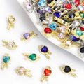 Tiny Heart Crystal Key Metal Jewelry Charms, 18 Colorways view 1
