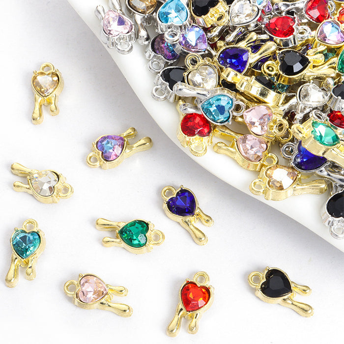 Tiny Heart Crystal Key Metal Jewelry Charms, 18 Colorways