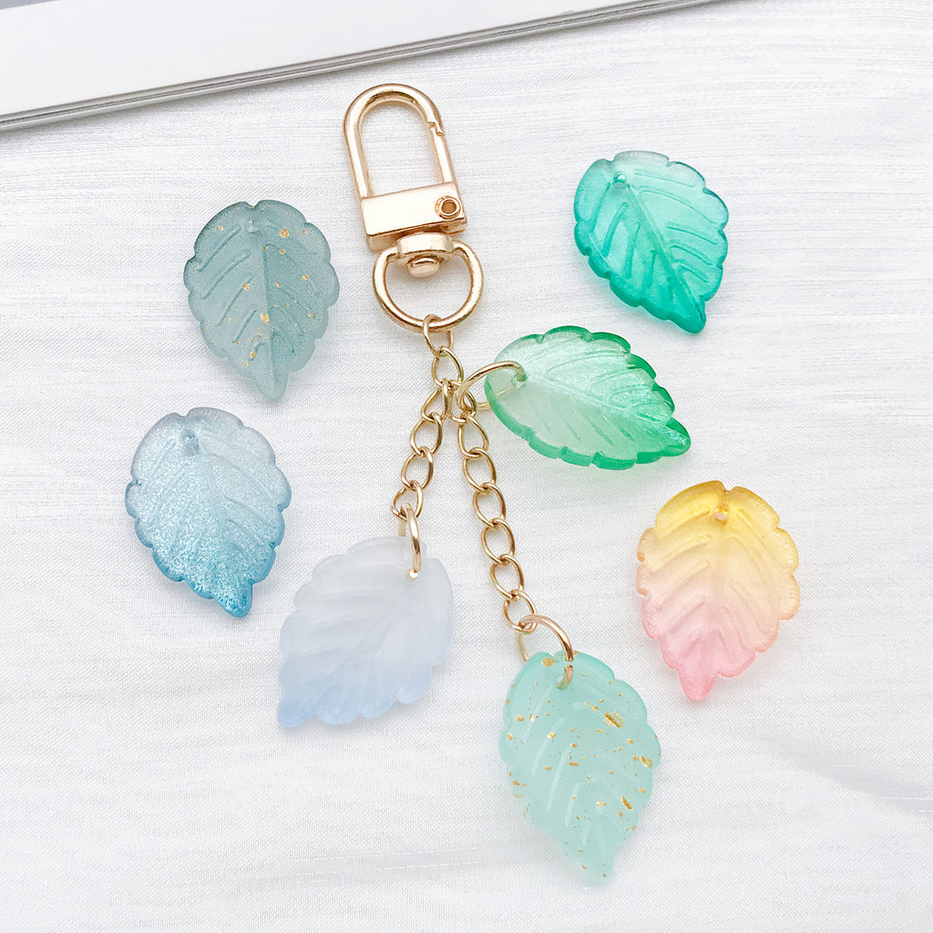 Frosted Transparent Glass Strawberry Leaf Bead Charm Pendant for DIY Necklace Jewelry Making