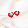 Green Enamel Oval Rhinestone Center Stud Earrings Pair view 4