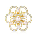 Layered Pearl Camellia Brooch in Gold Tone Decorative Lapel Accessory view 1