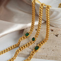 Gold Cuban Link Green Stone Chain Necklace Bracelet view 2