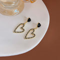 Black Heart Stud Gold Open Heart Drop Earrings Braided Edge view 4