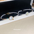 Pearl Bracelets Round Shell Cabochon Pave Bar Gold Silver view 4