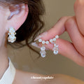 Pearl Floral Drop Earrings in Silver and Gold Tone view 2