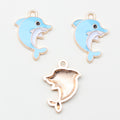 Blue Enamel Dolphin Charm with Curved Silhouette and Gold Tone Edge view 3