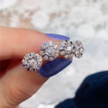 Silver Flower Clear CZ Cluster Stud Earrings Pair Metal view 1
