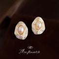 Irregular Layered Pearl Stud Earrings White Gold Frame view 3