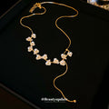 Gold Snake Chain White Flower Pearl Lariat Necklace view 4