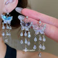 Butterfly Crystal Waterfall Hook Earrings Three Colors view 2