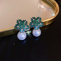 Crystal Flower and Pearl Drop Stud Earrings Fashion Jewelry view 8
