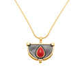 Black and Red Enamel Fan Pendant Necklaces in Two Finishes view 5