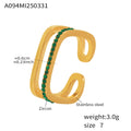 Gold Stainless Steel Open Square Double Band Zircon Shell Rings view 6
