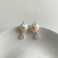 White Strawberry Stud Earrings with Pink Tops and Clear Crystal Drops view 6