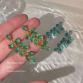 Gold Green Crystal Leaf Cascade Tassel Drop Earrings view 1