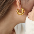 C-Shape Bamboo Segment Hoop Earrings Gold Steel Tone view 4