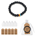 Matte Black Frosted Bead Stretch Bracelet Rainbow Accent view 2