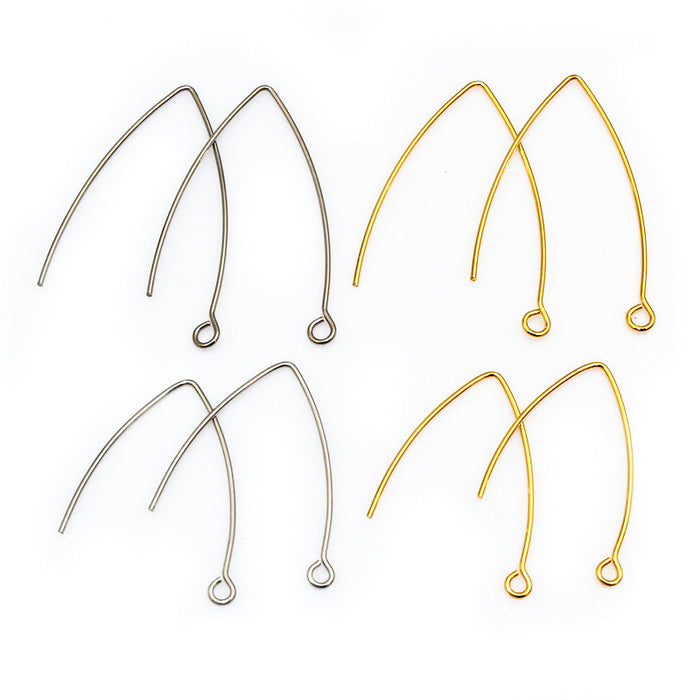 Long V-Shaped Earring Hooks in Gold and Steel Sizes