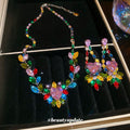 Multicolor Crystal Floral Necklace And Earring Set view 2