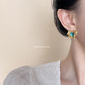 Gold Tone Heart Frame Iridescent Shell Butterfly Stud Earrings view 3