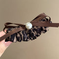 Leopard Print Ruffle Bow Pearl Twist Hair Clip Brown view 6