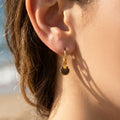 Gold Tone Black Enamel Scallop Shell Charm Hoop Earrings view 4