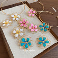 Gold Enamel Flower Stud Earrings Choker Rope Necklace Styles view 2