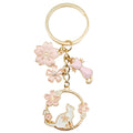 Pink Cat Sakura and Faux Pearl Enamel Charm Keychain view 5