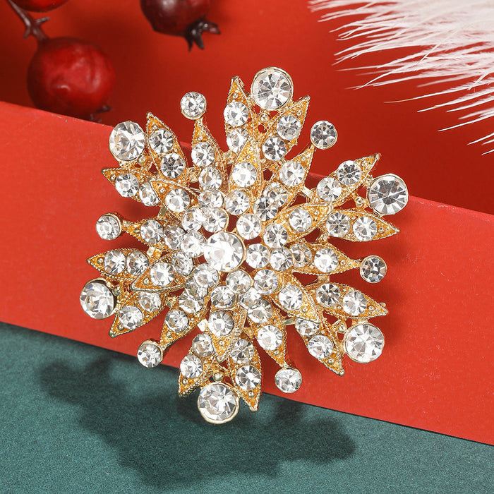 Layered Crystal Flower Cluster Brooch in Three Metal Tones