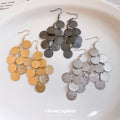 Layered Round Disc Tassel Fish Hook Earrings Statement Jewelry Pair view 4