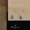 Silver Tone Large Hoop Earrings With Turquoise Irregular Stone Chips view 3