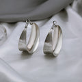 Gold and Silver Brushed Wide C Hoop Statement Stud Earrings view 4