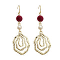 Gold Hook Earrings Red Flock Ball Pearl Spiral Metal Drop view 5