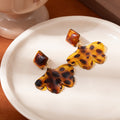 Amber Leopard Pattern Ginkgo Leaf Mismatched Stud Earrings view 2