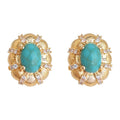 Gold Tone Turquoise Oval Stone And Textured Floral Halo Stud Earrings view 5