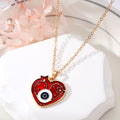 Gold Tone Red Enamel Evil Eye Heart Pendant Necklaces in Two Designs view 3