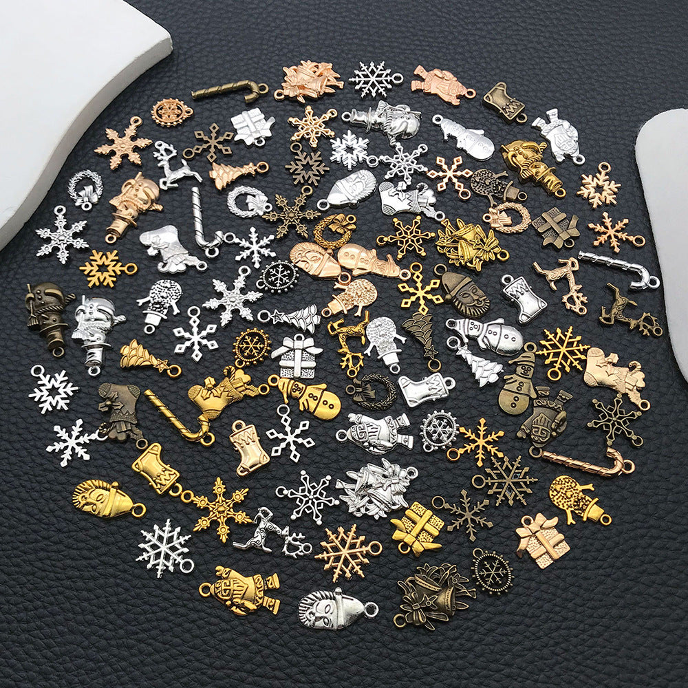 Antique Zinc Alloy Snowflake Santa Bell Christmas Tree Charm Pendants for DIY Holiday Jewelry