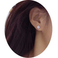 White Gold Tone Oval Baguette Halo Pavé Crystal Stud Earrings view 3