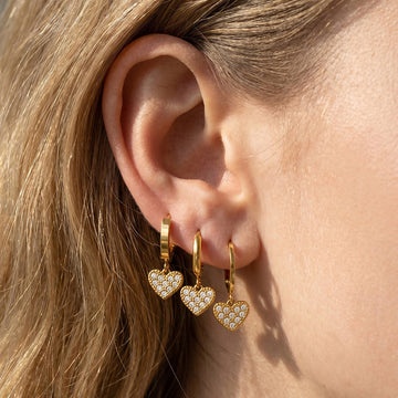 Gold Tone Pave Heart Drop Hoop and Leverback Earrings