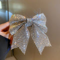 Large Crystal Mesh Bow Hair Clip In Black Iridescent Or Silver view 8