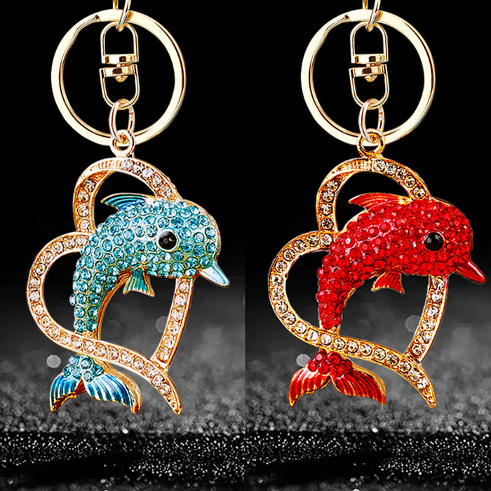Crystal Dolphin Heart Keychains in Three Colors plus Assorted Option