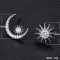 Silver Tone Asymmetric Crescent Moon Star Stud Earrings view 5