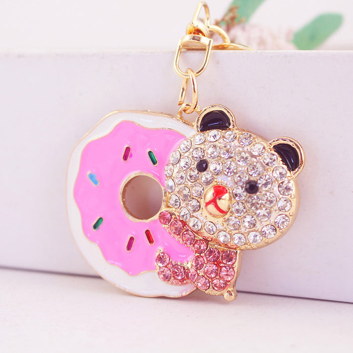 Rhinestone Donut Bear Animal Car Keychain Purse Charm