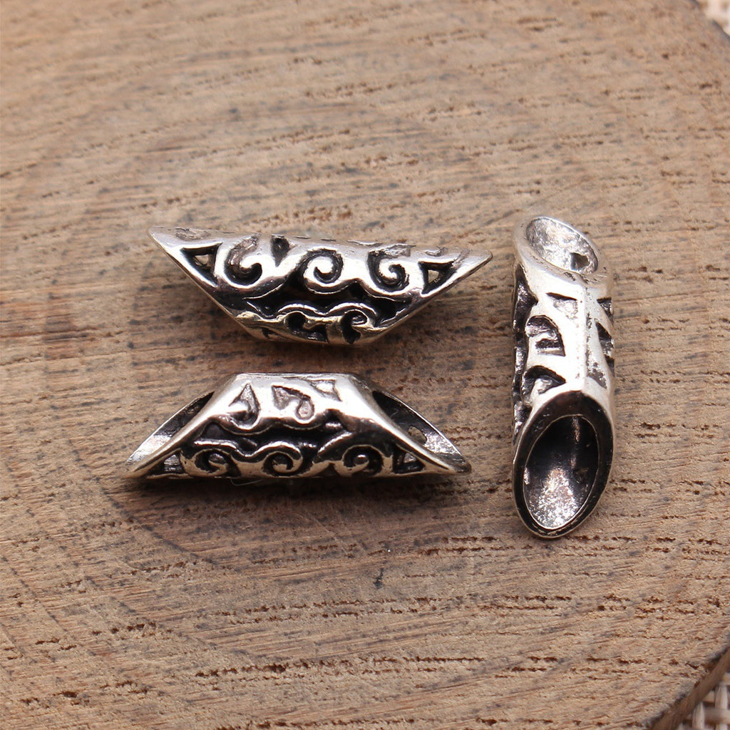 21x6.5x6.2mm 1.2g Antique Silver Zinc Alloy Openwork Floral Loose Metal Hollow Beads for DIY Jewelry Making