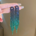 Gradient Crystal Long Tassel Earrings in Three Shapes view 7