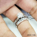 White Metal Round Solitaire Bridal Set Dual Channel Band Rings view 4