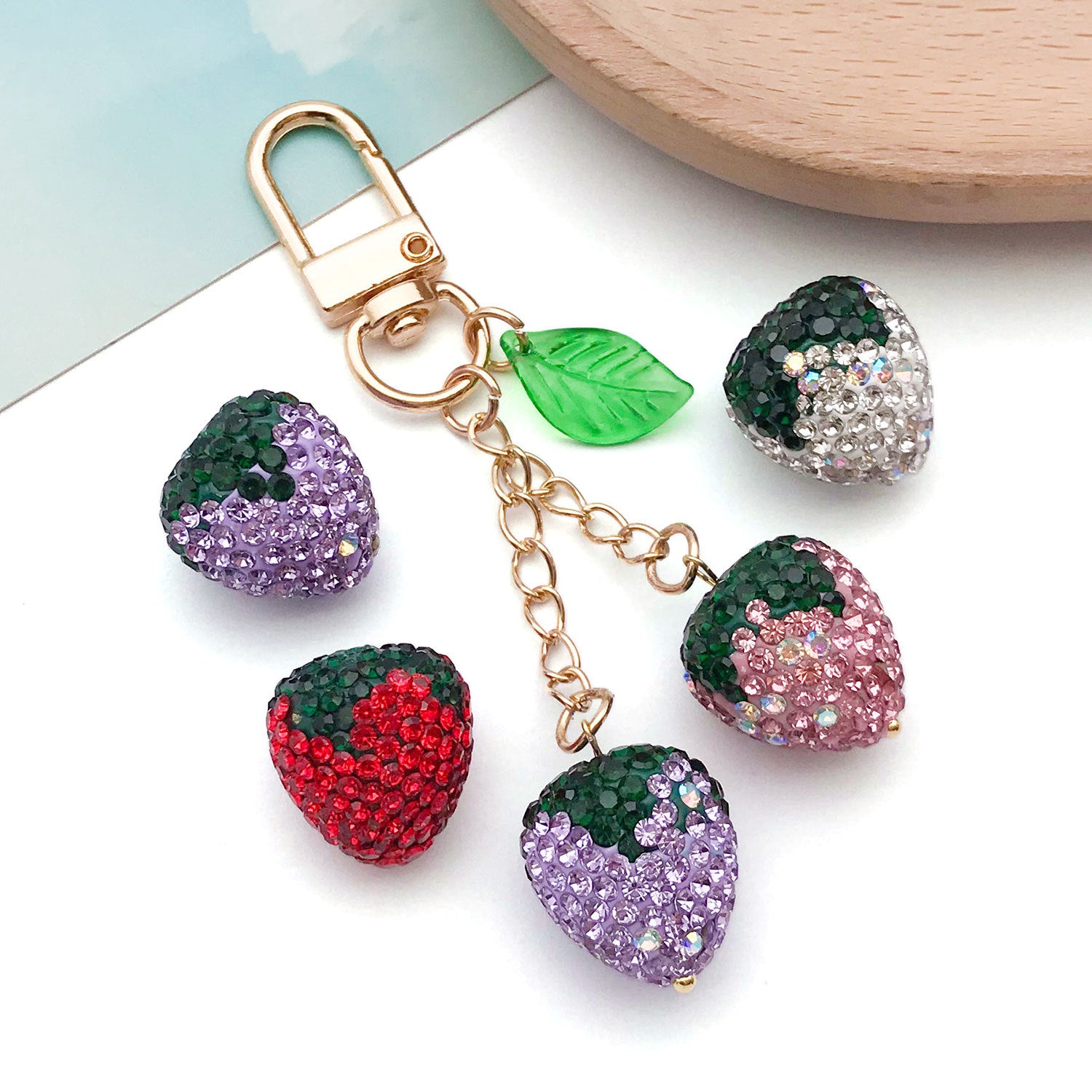 Crystal Rhinestone Strawberry Ball Charm Pendant for DIY Bracelet Necklace Phone Strap Making