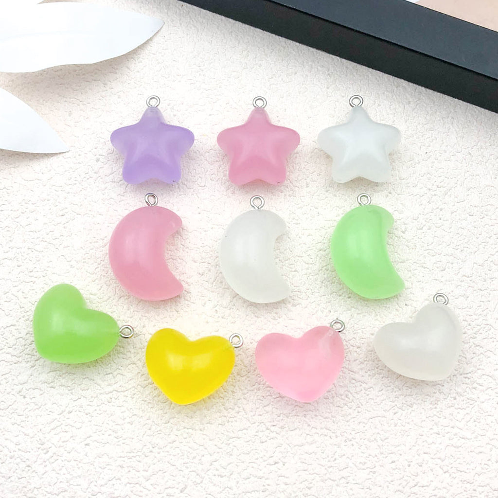 Resin Glow-in-the-Dark Star Heart Moon Charm Pendant for Keychain Bracelet Necklace DIY